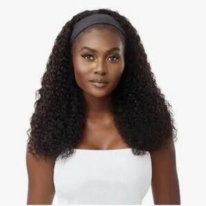 Curly Black Headband Wig 100% human wet & wavy